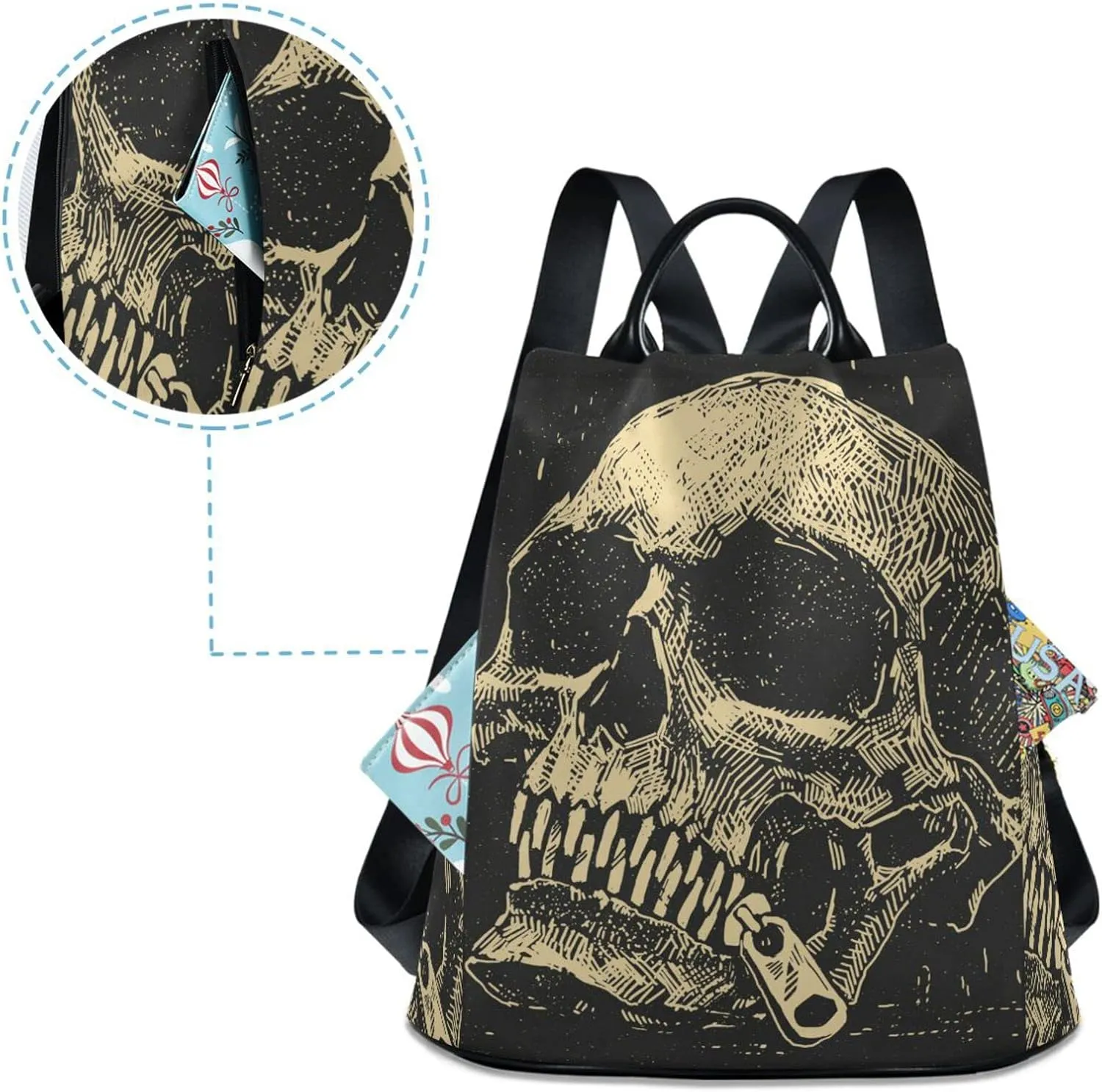 ALAZA Retro Skull Backpack Purse for Women Travel Casual Daypack College Bookbag Work Business Ladies Shoulder Bag