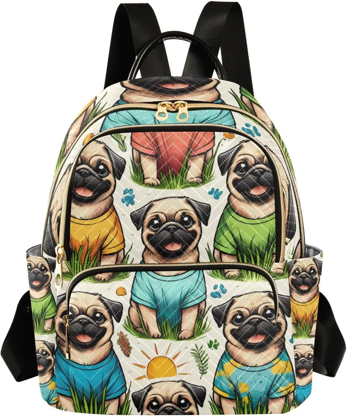 ALAZA Women Mini Backpack Purse Bag Lightweight Casual Daily Travel Backpack Pattern Of Pug Wearing T-shirt Back Pack Fashion Multipurpose Shoulder Bag