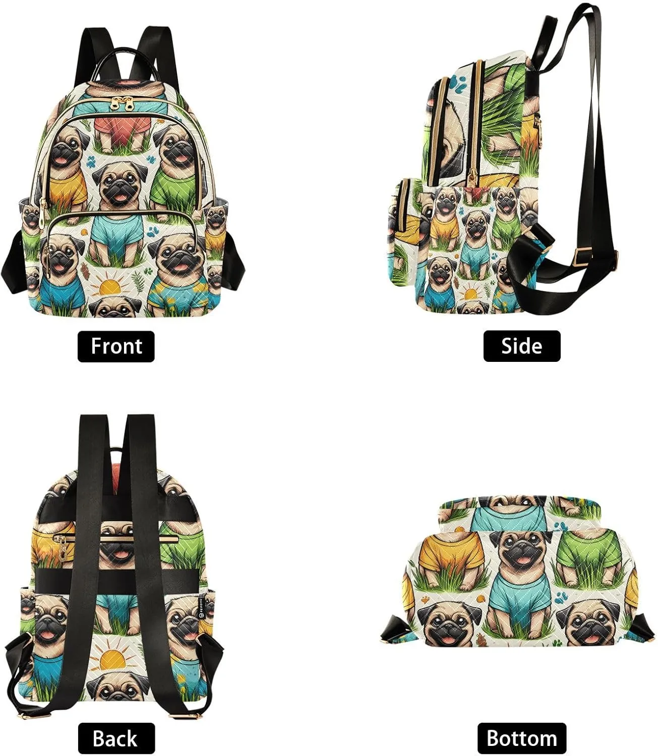 ALAZA Women Mini Backpack Purse Bag Lightweight Casual Daily Travel Backpack Pattern Of Pug Wearing T-shirt Back Pack Fashion Multipurpose Shoulder Bag