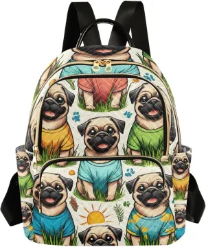 ALAZA Women Mini Backpack Purse Bag Lightweight Casual Daily Travel Backpack Pattern Of Pug Wearing T-shirt Back Pack Fashion Multipurpose Shoulder Bag
