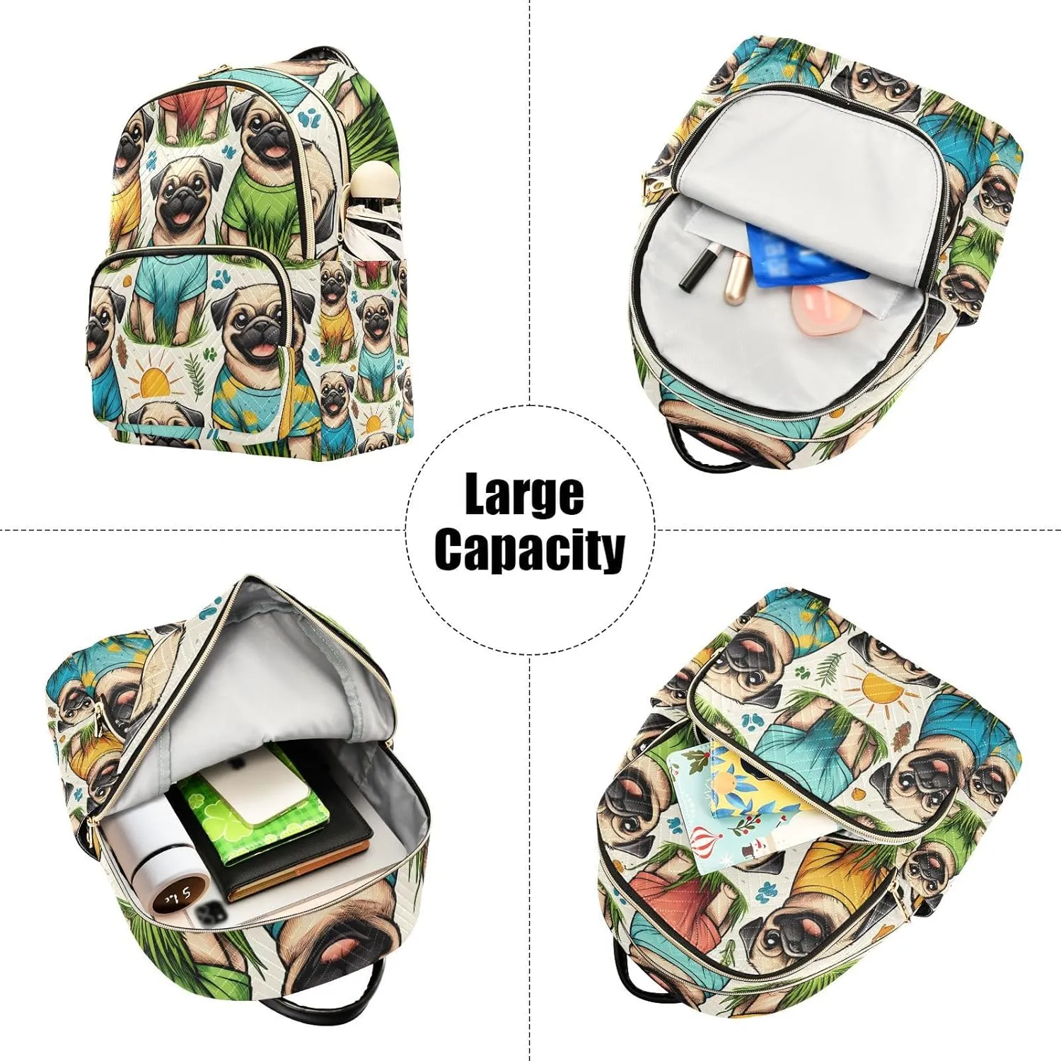 ALAZA Women Mini Backpack Purse Bag Lightweight Casual Daily Travel Backpack Pattern Of Pug Wearing T-shirt Back Pack Fashion Multipurpose Shoulder Bag