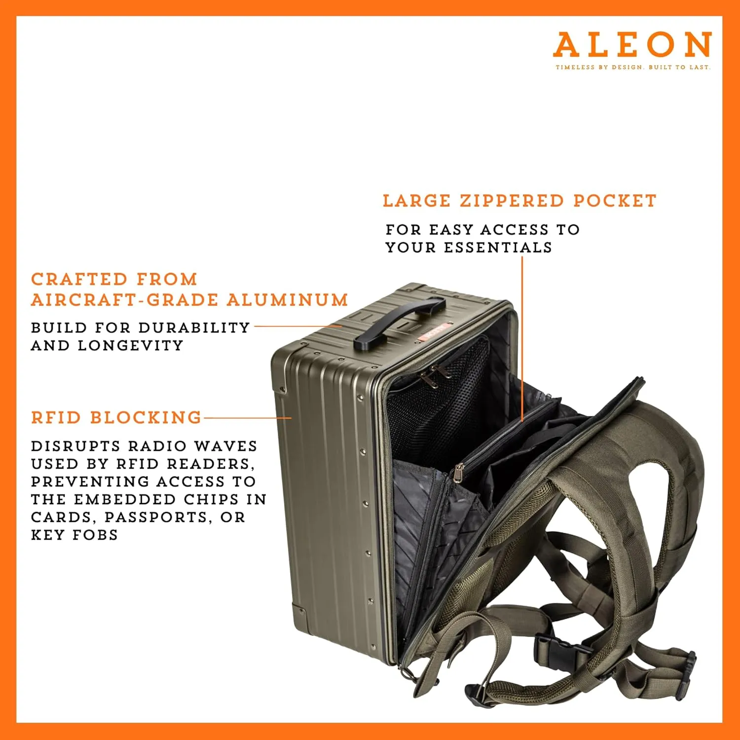 Aleon 17" Hybrid Aluminum Backpack for Men & Women | Fits 15" Laptop | Hard Shell Business Travel Tech, Executive, Gaming, Photographer Backpack (Bronze)