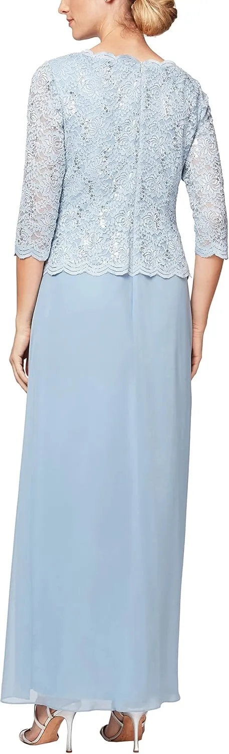 Alex Evenings Women's 3/4 Sleeve Stretch Lace Bodice One Piece Mother of The Bride Dress (Petite and Regular Sizes)