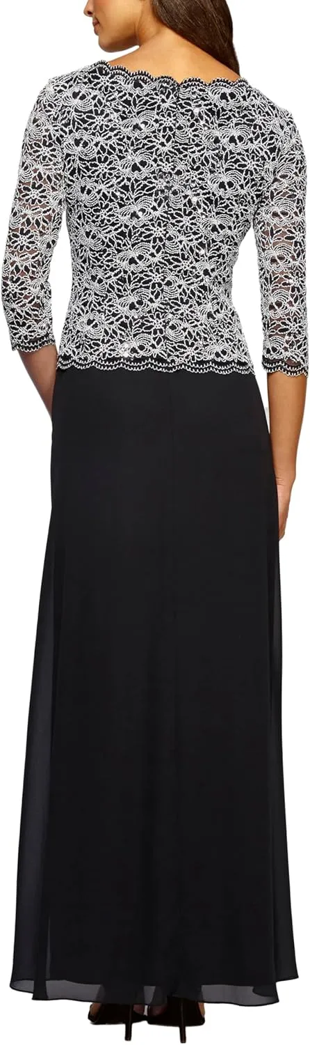 Alex Evenings Women's 3/4 Sleeve Stretch Lace Bodice One Piece Mother of The Bride Dress (Petite and Regular Sizes)