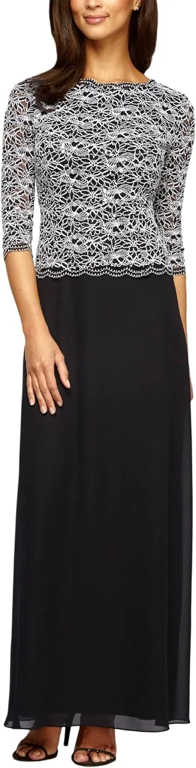 Alex Evenings Women's 3/4 Sleeve Stretch Lace Bodice One Piece Mother of The Bride Dress (Petite and Regular Sizes)