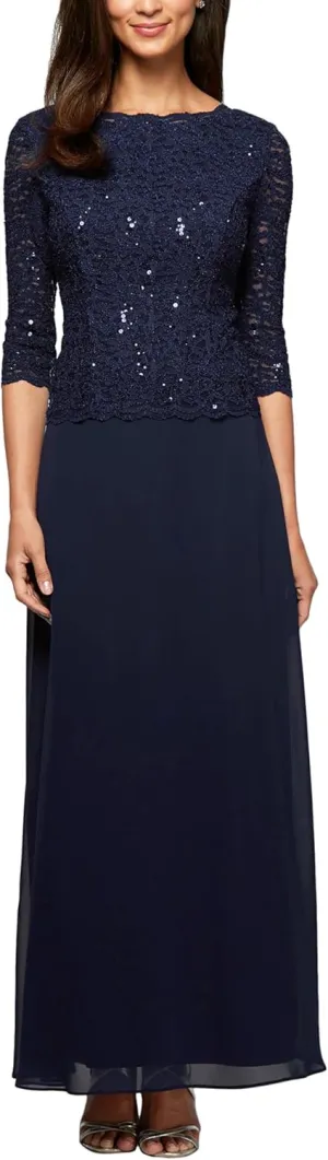 Alex Evenings Women's 3/4 Sleeve Stretch Lace Bodice One Piece Mother of The Bride Dress (Petite and Regular Sizes)