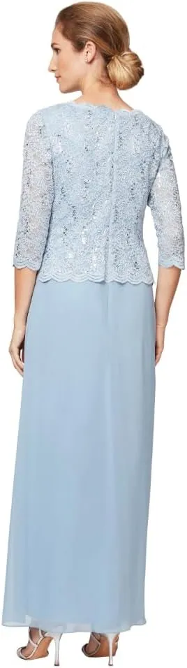 Alex Evenings Women's 3/4 Sleeve Stretch Lace Bodice One Piece Mother of The Bride Dress (Petite and Regular Sizes)