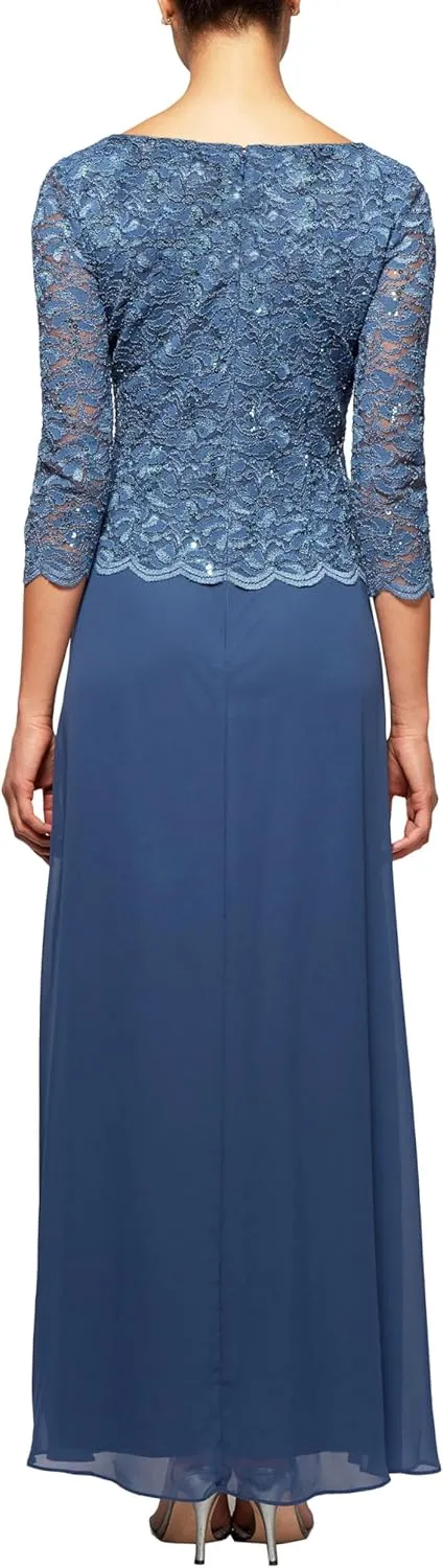 Alex Evenings Women's 3/4 Sleeve Stretch Lace Bodice One Piece Mother of The Bride Dress (Petite and Regular Sizes)