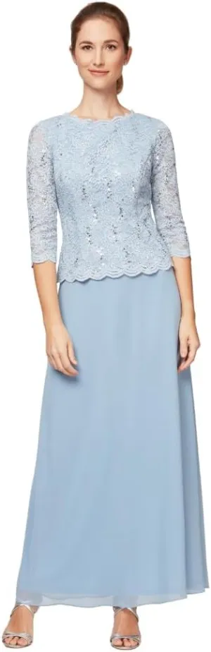 Alex Evenings Women's 3/4 Sleeve Stretch Lace Bodice One Piece Mother of The Bride Dress (Petite and Regular Sizes)