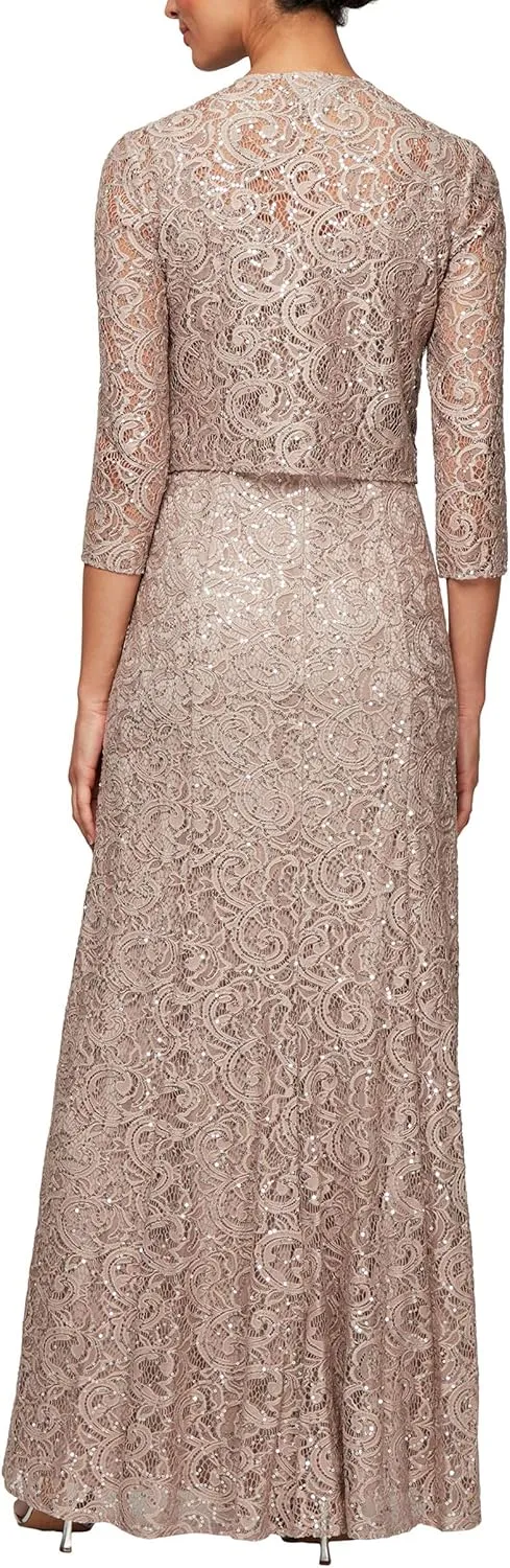 Alex Evenings Women's Long Lace Jacket Dress