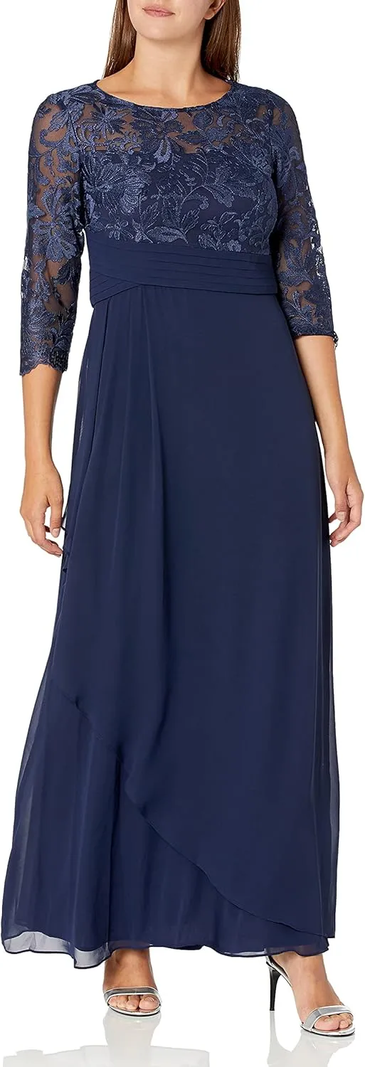 Alex Evenings Women's Long Lace Top Empire Waist Dress