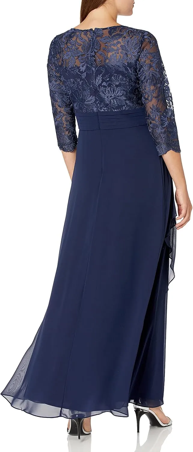 Alex Evenings Women's Long Lace Top Empire Waist Dress