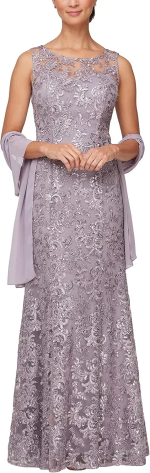 Alex Evenings Women's Long Sleeveless Mother of The Bride Dress with Shawl (Petite and Regular Sizes)