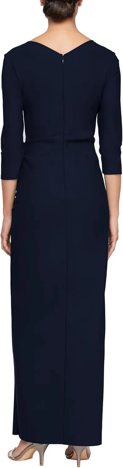 Alex Evenings Women's Slimming Long ¾ Sleeve Side-Ruched Dress-Elegant Compression Fabrication for a Flattering Fit