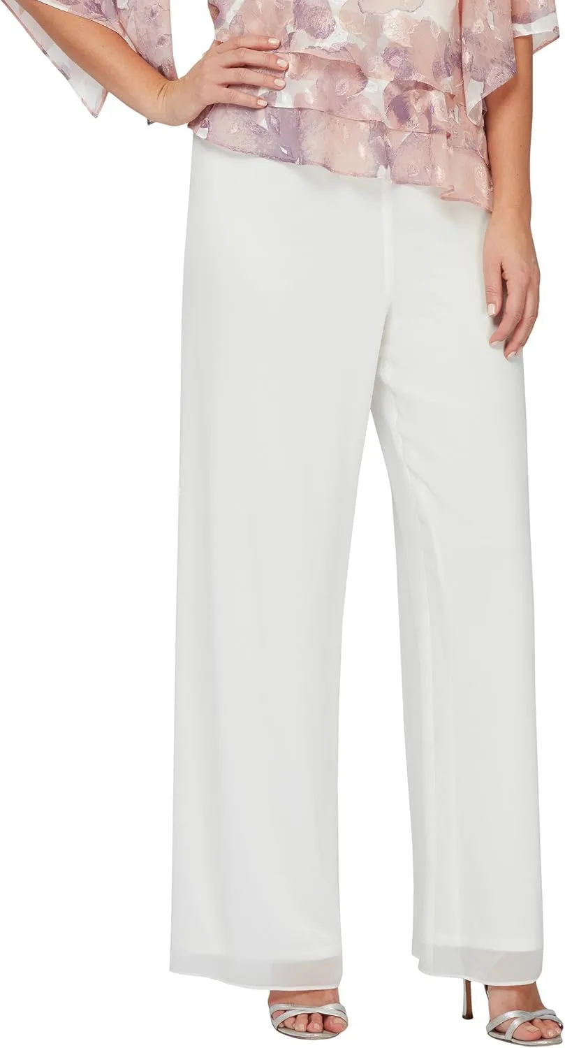 Alex Evenings Women's Wide Leg Chiffon Dress Pant for Mother of The Bride, Elegant Party Outfit (Petite and Regular Sizes)