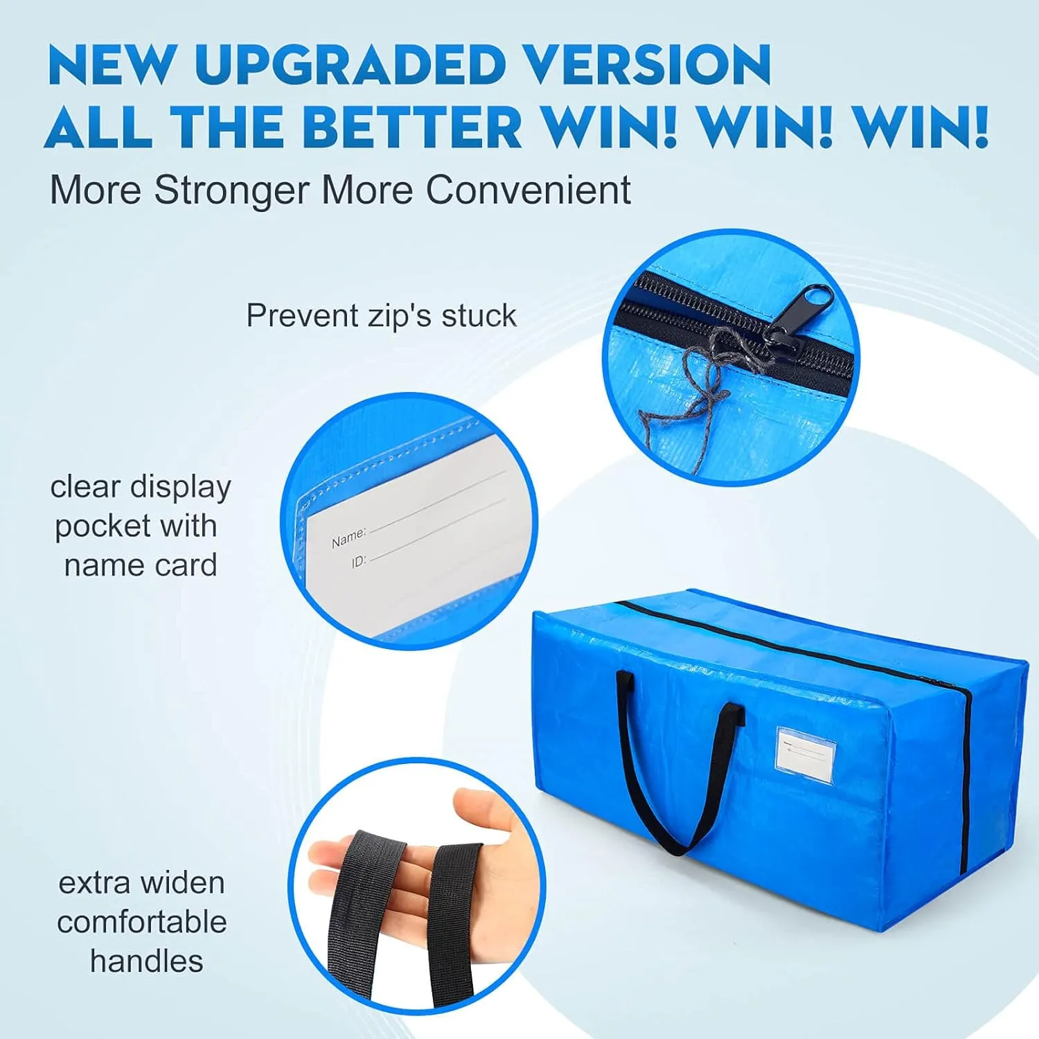 AlexHome Heavy Duty,Extra Large Packing Bags for Moving,Reusable Plastic Moving Totes,Clothes Storage Containers,Moving Supplies Bins,Compatible with Ikea Frakta Cart (Blue,Set of 5)