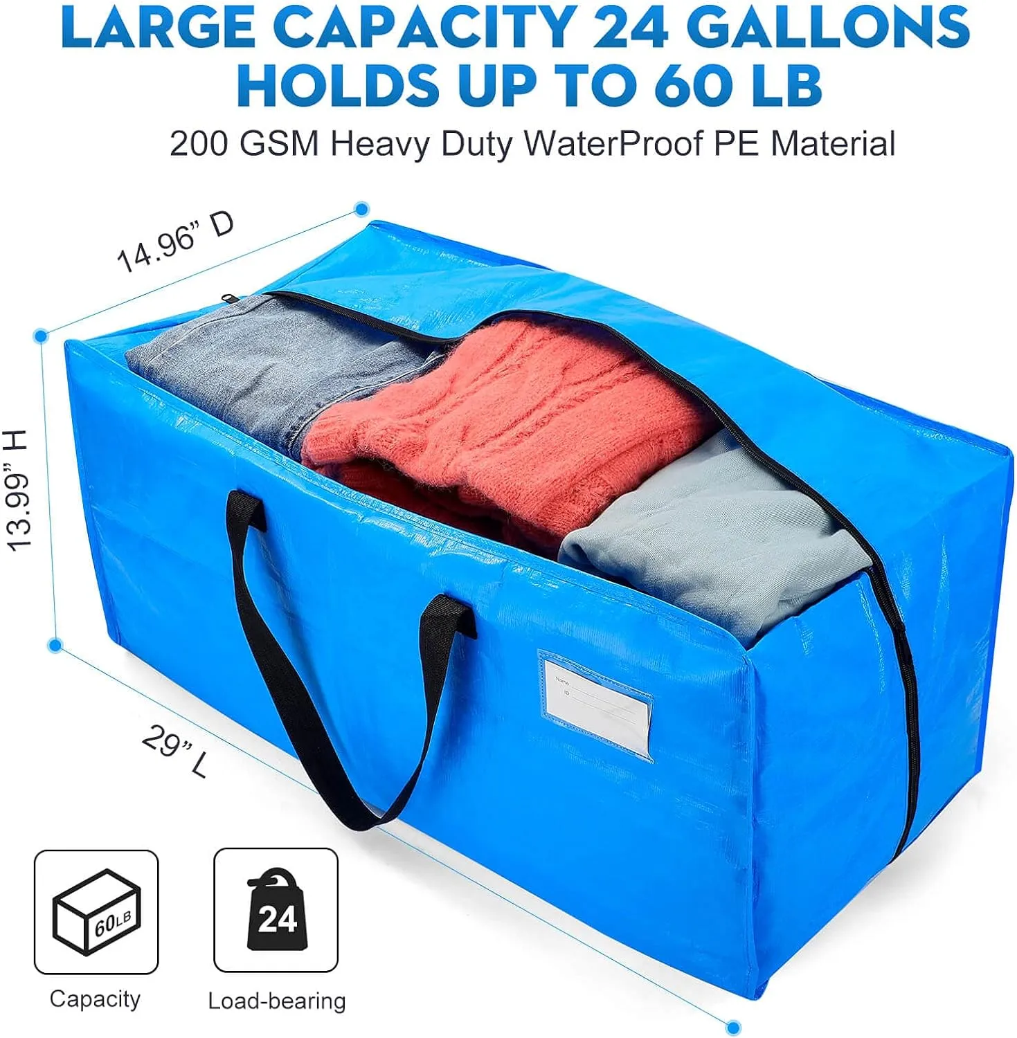 AlexHome Heavy Duty,Extra Large Packing Bags for Moving,Reusable Plastic Moving Totes,Clothes Storage Containers,Moving Supplies Bins,Compatible with Ikea Frakta Cart (Blue,Set of 5)