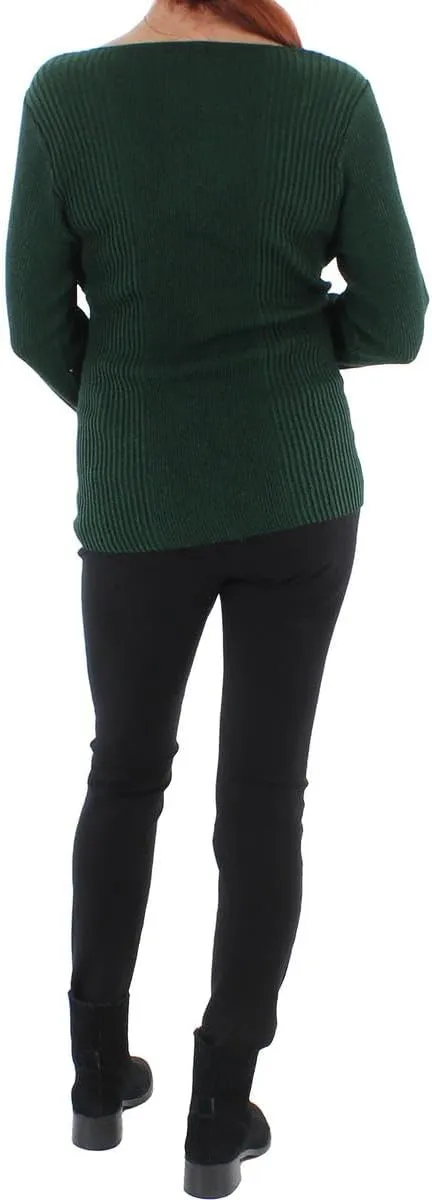 Alfani Womens Ribbed Metallic V-Neck Sweater