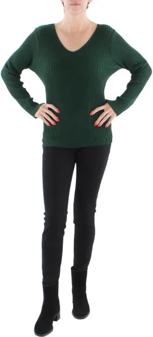 Alfani Womens Ribbed Metallic V-Neck Sweater