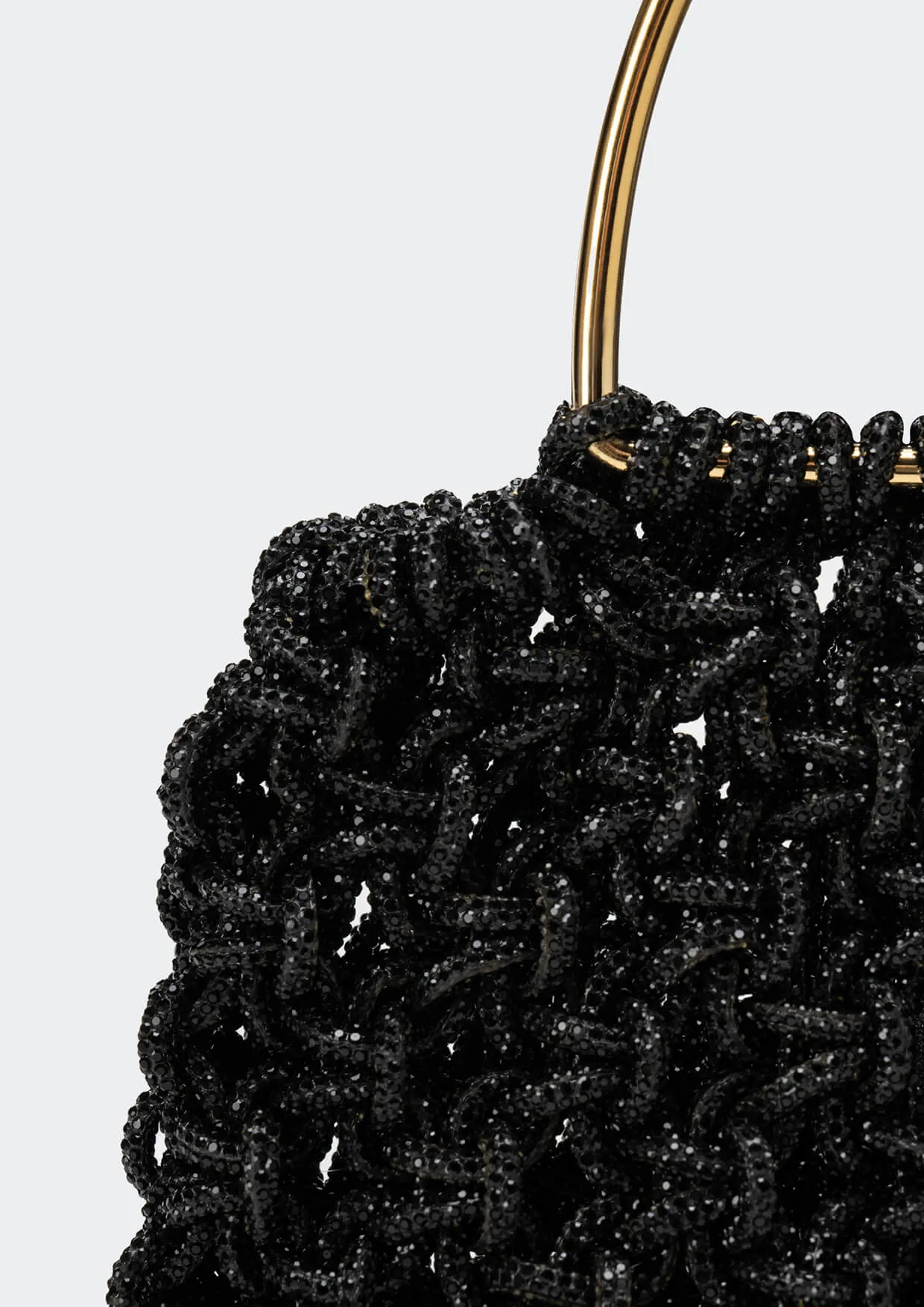 Alice Crystal-Studded Woven Metallic Handle Handbag