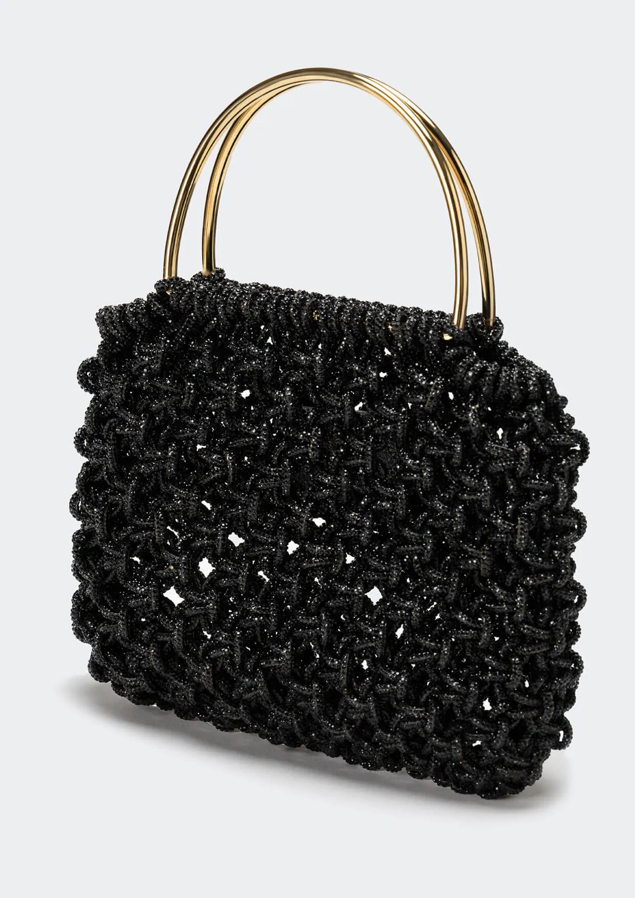 Alice Crystal-Studded Woven Metallic Handle Handbag