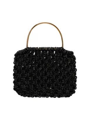 Alice Crystal-Studded Woven Metallic Handle Handbag