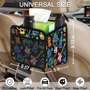 Aliens Guitars Automotive Trash Can Funny Graffiti Leather Automotive Trash Bag, Fits Most Cars, Trucks, SUV's Front/Rear Seats/Console - Automotive Interior Accessories