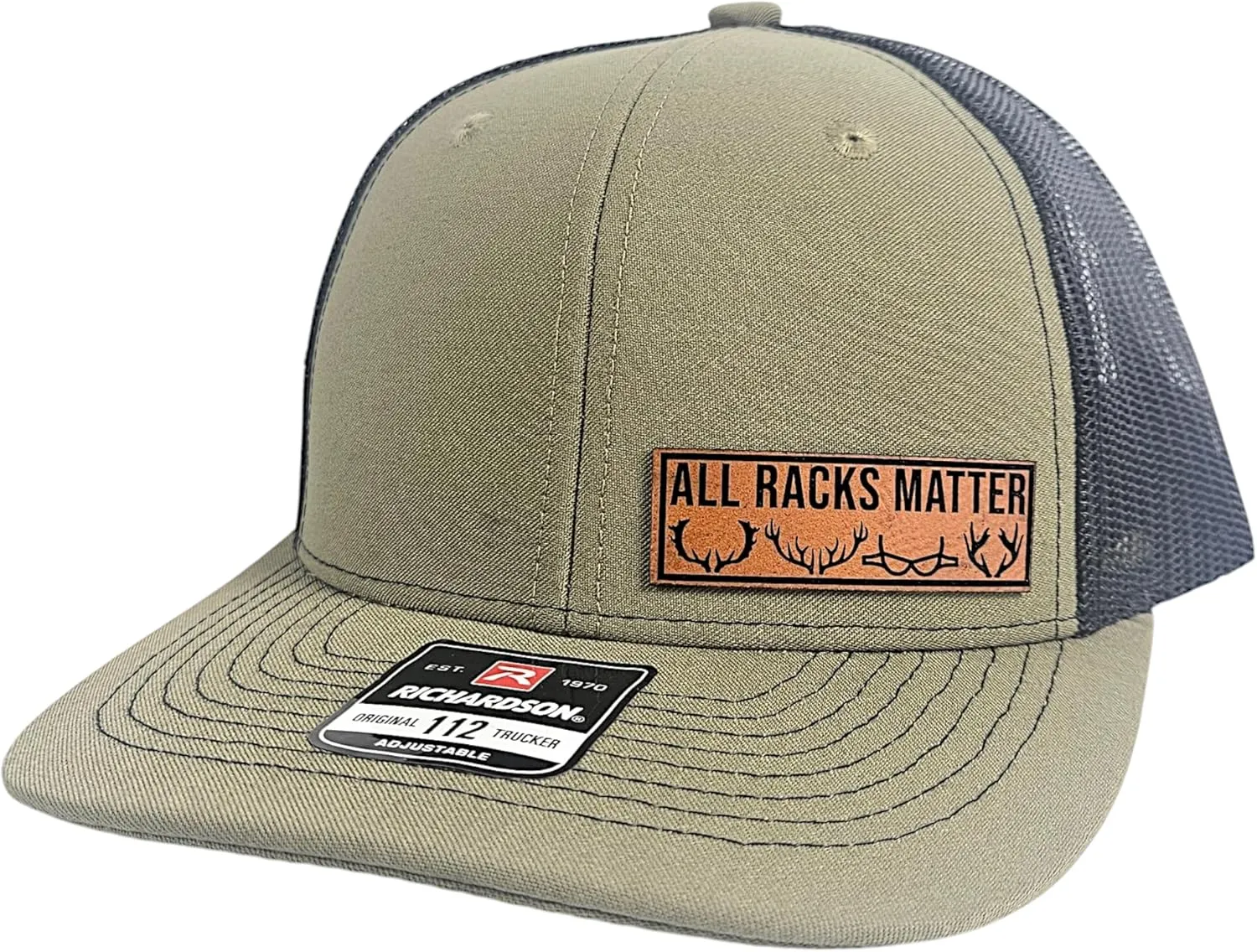 All Racks Matter Hat, Funny Hunting Trucker Cap for Men, Richardson 112 Mesh Back Hat with Antler Design, Adjustable Snapback Deer Buck Gift for Hunters, Outdoorsmen, or Country Guys
