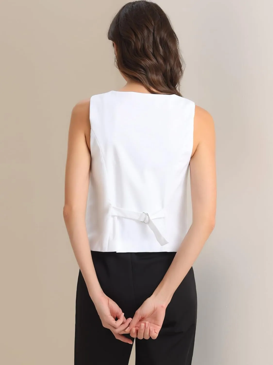 Allegra K Linen Vest Waistcoat for Women's Fashion Sleeveless Button Down V Neck Crop Top Summer Vest