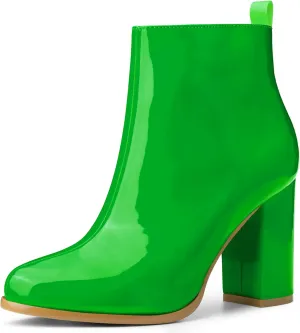 Allegra K Women's Round Toe Zipper Chunky Heels Ankle Boots