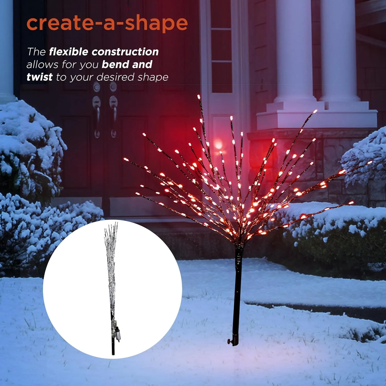 Alpine Corporation 39" H Indoor/Outdoor Metallic Foil Tree Stake Holiday Decoration with Red LED Lights, Christmas Decoration