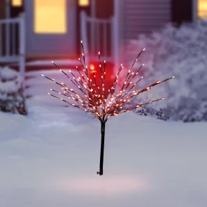 Alpine Corporation 39" H Indoor/Outdoor Metallic Foil Tree Stake Holiday Decoration with Red LED Lights, Christmas Decoration