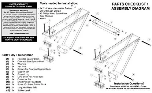 Alpine Hardware American Owned Universal Window Air Conditioner & Heat Pump Bracket Heavy-Duty Window AC Support-Support Air Conditioner Up to 180lbs for 12000 BTU AC to 24000 BTU AC Units Heavy Duty
