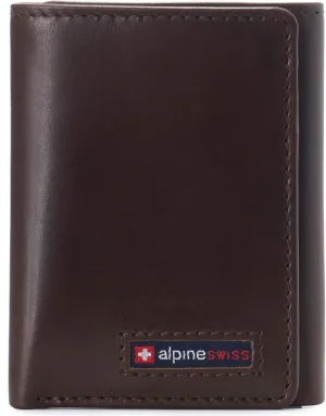 Alpine Swiss Men's Leon RFID Trifold Pocket Wallet – Genuine Leather Wallet for Men, Slim Design with ID Window & Multiple Card Slots, Classic RFID Safe Pocket Wallet in gift box