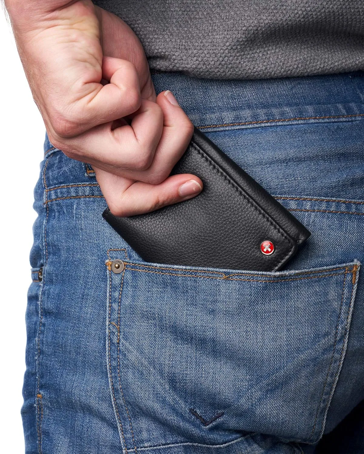 Alpine Swiss Men's Leon RFID Trifold Pocket Wallet – Genuine Leather Wallet for Men, Slim Design with ID Window & Multiple Card Slots, Classic RFID Safe Pocket Wallet in gift box