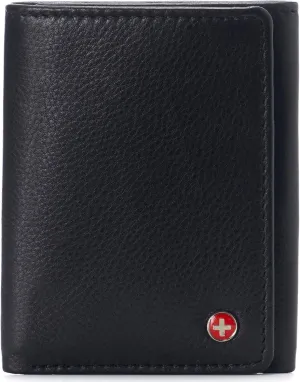 Alpine Swiss Men's Leon RFID Trifold Pocket Wallet – Genuine Leather Wallet for Men, Slim Design with ID Window & Multiple Card Slots, Classic RFID Safe Pocket Wallet in gift box