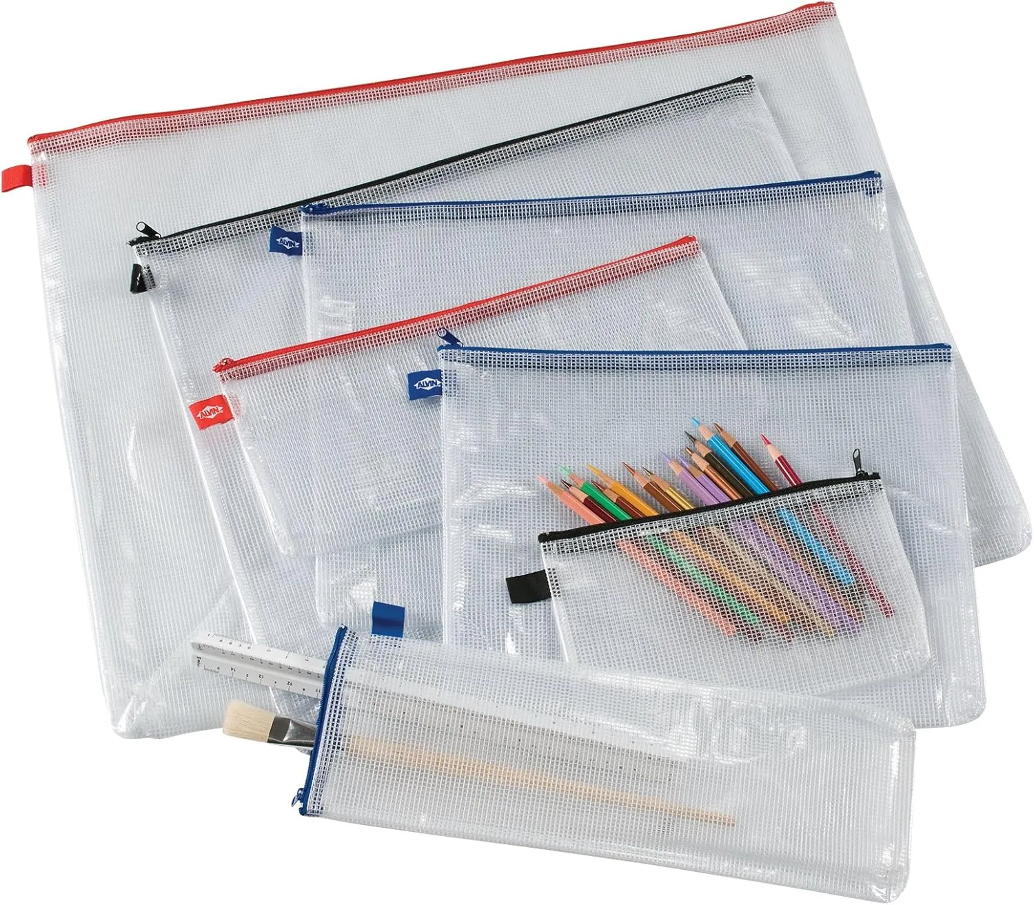 ALVIN - NB1824 Clear PVC Mesh Kit Zipper Bag, Multi-Use Organization Bag for Item Storage and Arranging, Great for Needlework Projects, Art Supplies, and Travel - 18 x 24 Inch Bag