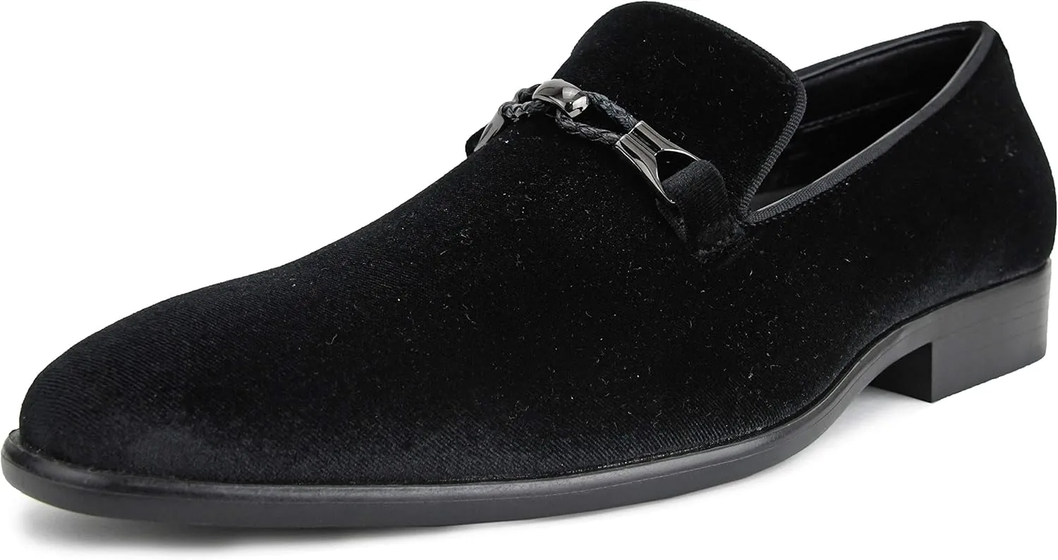Amali Aller, Mens Casual Shoes - Loafers Men Slip on Shoes - Man Made Velvet Men's Slippers with Metal and Knitted Buckle - Mens Tuxedo Shoes