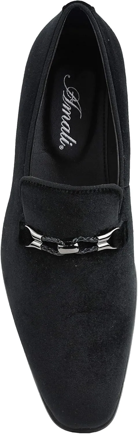 Amali Aller, Mens Casual Shoes - Loafers Men Slip on Shoes - Man Made Velvet Men's Slippers with Metal and Knitted Buckle - Mens Tuxedo Shoes