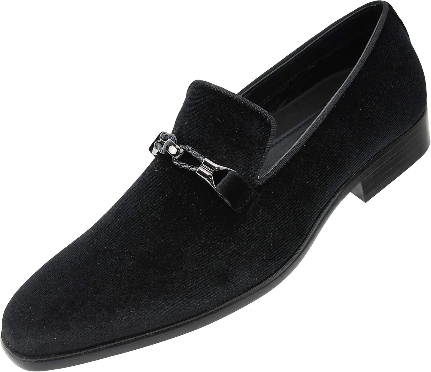 Amali Aller, Mens Casual Shoes - Loafers Men Slip on Shoes - Man Made Velvet Men's Slippers with Metal and Knitted Buckle - Mens Tuxedo Shoes