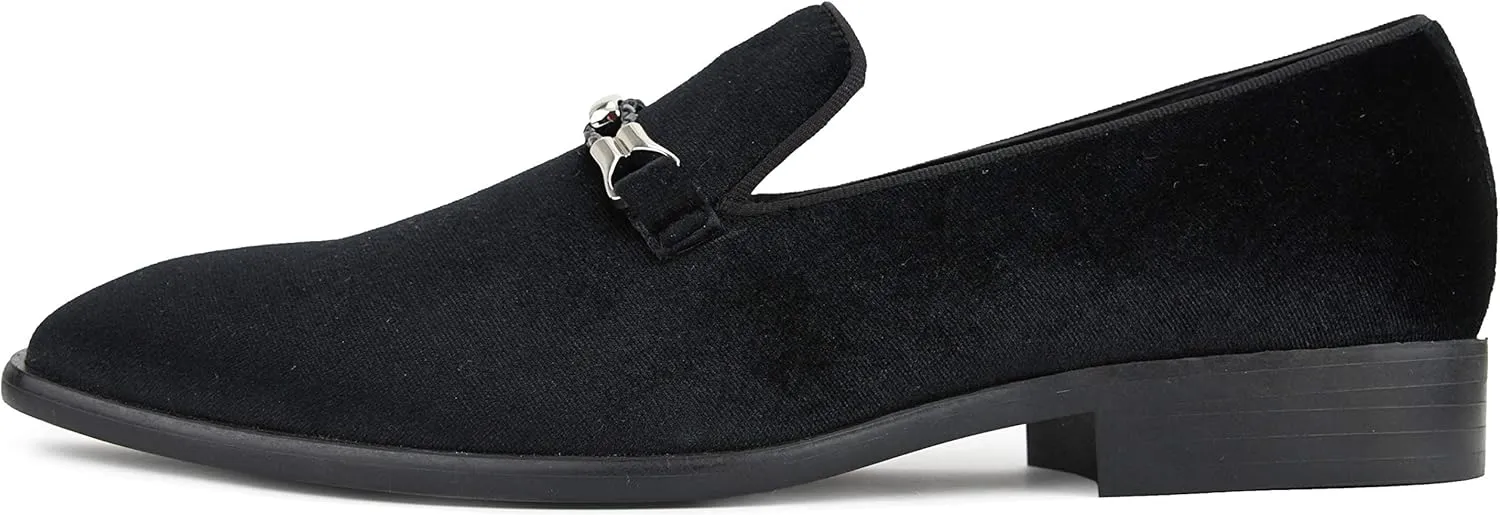 Amali Aller, Mens Casual Shoes - Loafers Men Slip on Shoes - Man Made Velvet Men's Slippers with Metal and Knitted Buckle - Mens Tuxedo Shoes