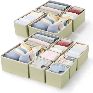 Ambity 12PCS Foldable Drawer Organiser set with 7 Grids, Transform Your Drawers with These Space Saving Organizers, Stylish Organizers for Socks, Bras, Underwear, Leggings, Jeans, and Sweaters (12)
