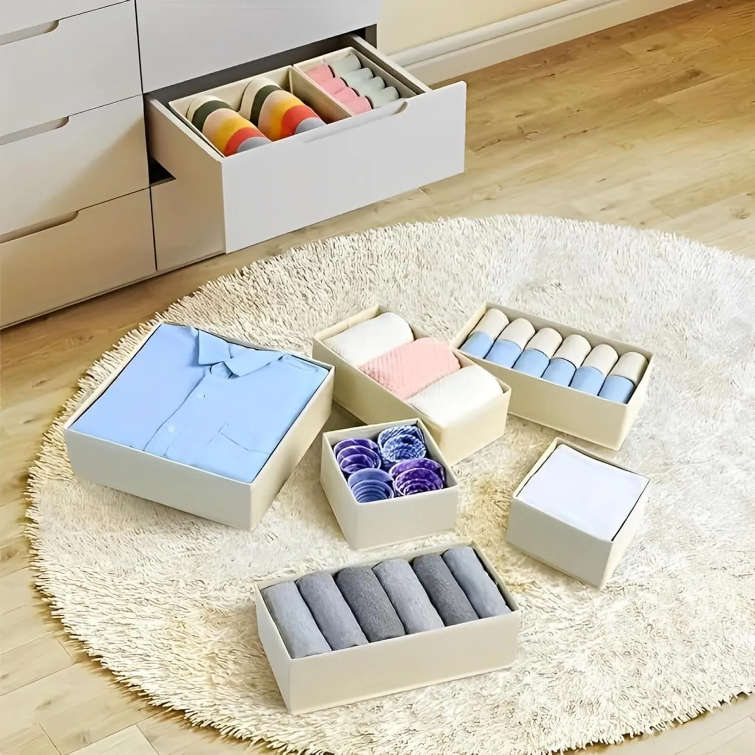 Ambity 12PCS Foldable Drawer Organiser set with 7 Grids, Transform Your Drawers with These Space Saving Organizers, Stylish Organizers for Socks, Bras, Underwear, Leggings, Jeans, and Sweaters (12)