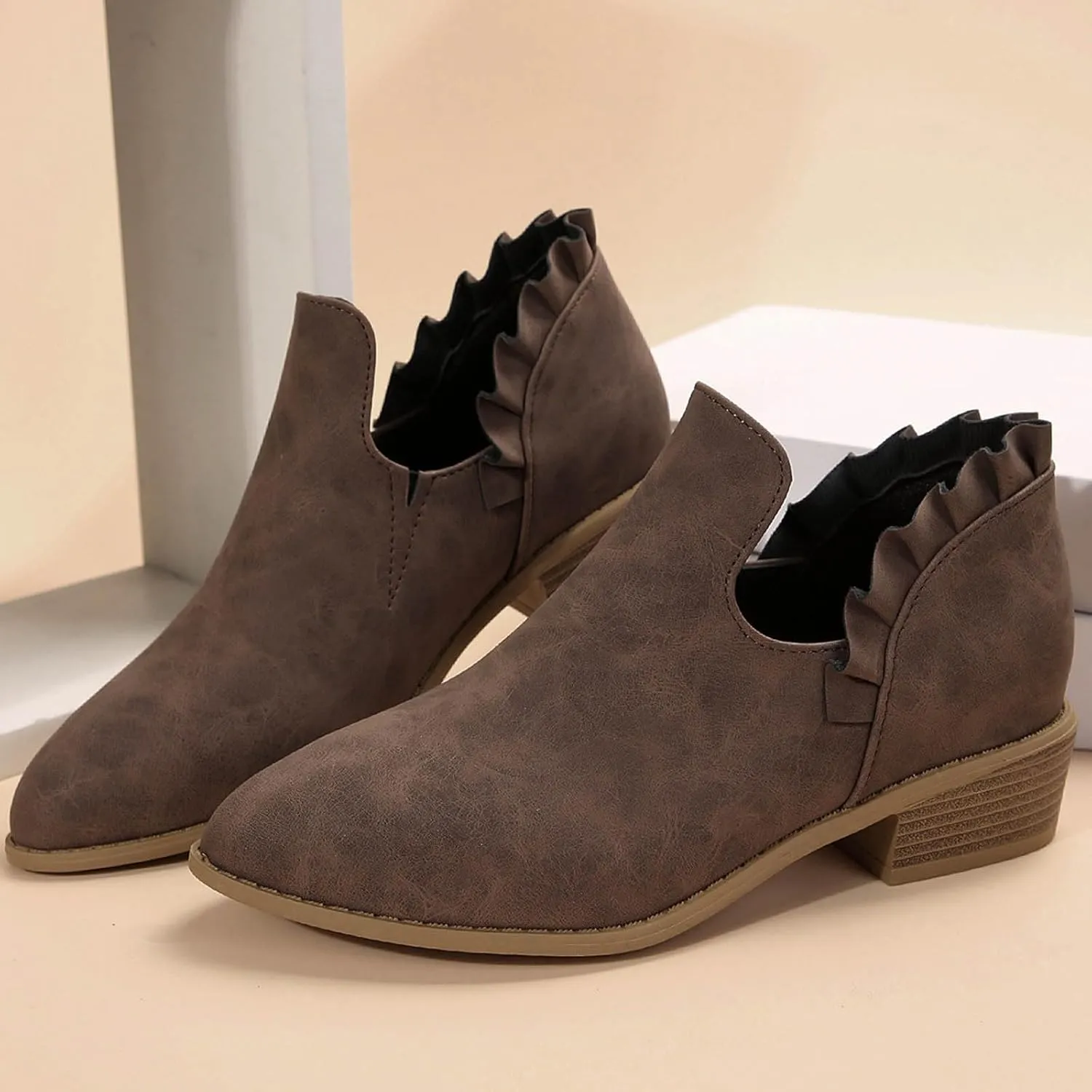 AMDBEL Fall Boots for Women 2024 Ankle Booties Low Heel Short Boots V Cut Chelsea Boots Pointd Toe Fall Winter Dressy Shoes