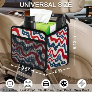 American Flag Print Automotive Trash Can Red Blue Stripe Leather Automotive Trash Bag, Fits Most Cars, Trucks, SUV's Front/Rear Seats/Console - Automotive Interior Accessories
