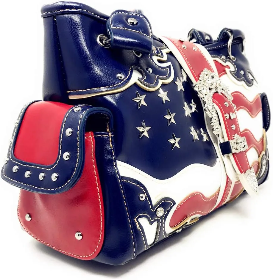 American Flag Rhinestone Handbag, Purse Wallet in Multi Colors
