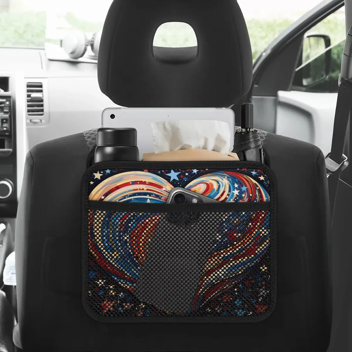 American Flag Stripes Stars Automotive Trash Can Abstract Love Leather Automotive Trash Bag, Fits Most Cars, Trucks, SUV's Front/Rear Seats/Console - Automotive Interior Accessories