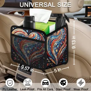 American Flag Stripes Stars Automotive Trash Can Abstract Love Leather Automotive Trash Bag, Fits Most Cars, Trucks, SUV's Front/Rear Seats/Console - Automotive Interior Accessories