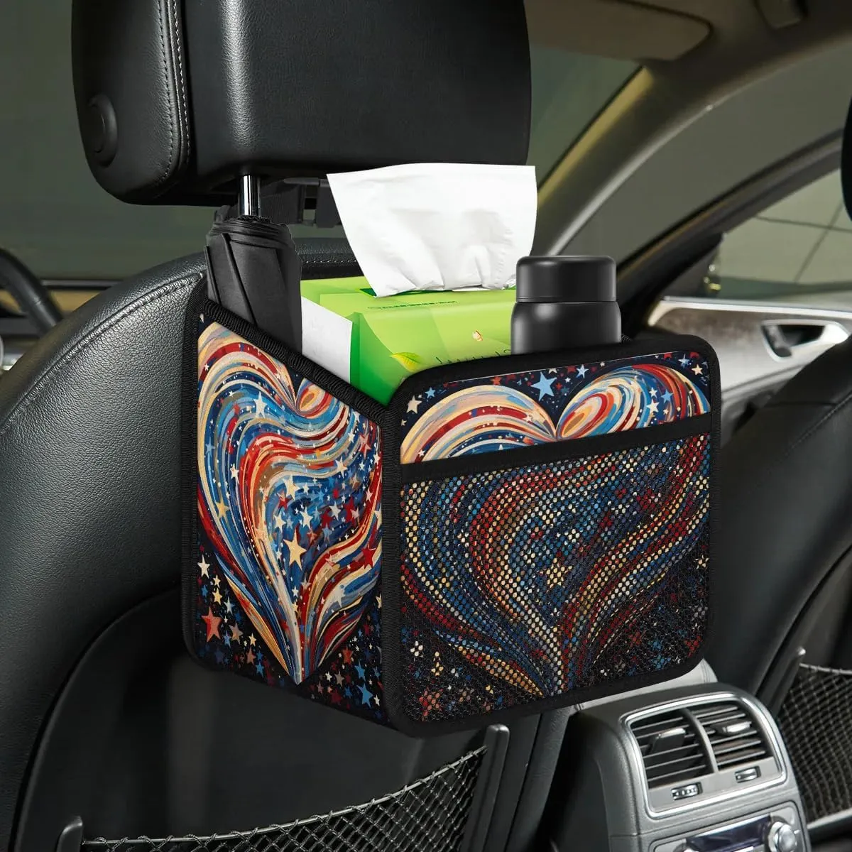 American Flag Stripes Stars Automotive Trash Can Abstract Love Leather Automotive Trash Bag, Fits Most Cars, Trucks, SUV's Front/Rear Seats/Console - Automotive Interior Accessories