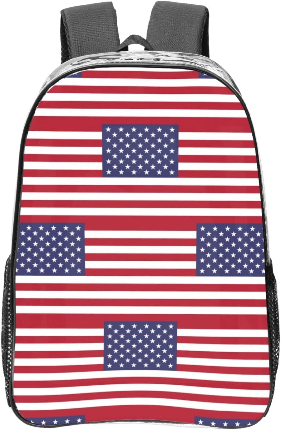 American Flag Transparent Backpack-16-Inch Pvc Clear Backpack With Side Pockets,Black